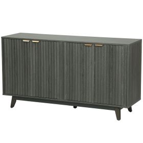 HOMCOM Fluted Sideboard Buffet Cabinet, 55" Coffee Bar Cabinet with 4 Doors, 2 Adjustable Shelves, 5 Wood Legs, Distressed Gray
