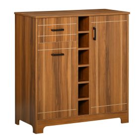 HOMCOM Vintage Wine Cabinet, Brown, with 6-Bottle Holder & Glassware Storage