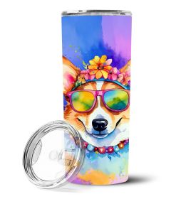 Corgi Hippie Dawg Stainless Steel Skinny Tumbler Vacuum Double Walled Reusable Insulated Tumbler Travel Cup for Coffee Cocktails Gift with Lid, 2