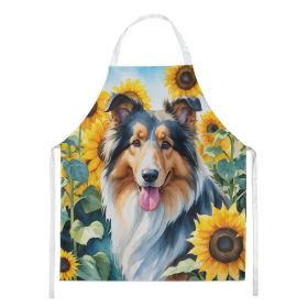 Collie in Sunflowers Apron Cooking Kitchen Server Baking Crafts Gardening for Adult Women Men, Unisex, Large, Multicolor