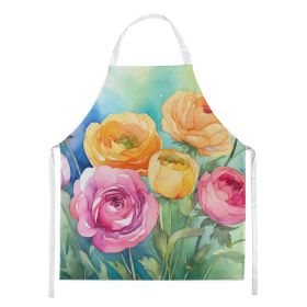 Ranunculus in Watercolor Apron Cooking Kitchen Server Baking Crafts Gardening for Adult Women Men, Unisex, Large, Multicolor