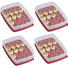 4 Pack Egg Keeper Food Storage Container, Clear/Red, 1 Count