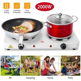 2000W Double Electric Burner Portable Dual Counter Stove Countertop Hot Plate Kitchen Cooker Stove with 5 Gear Temperature Control, appliance