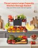 VEVOR 3 Tier Fruit Basket, Countertop Fruits Vegetable Bowl with Banana Hangers and Side Storage Basket, Metal Wire Storage Stand for Kitchen Counter
